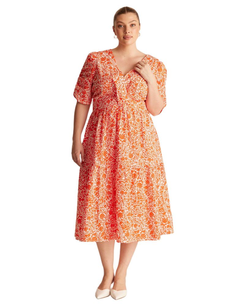 Plus Size Dreamaya Tiered V-neck Fit Flare Midi Dress