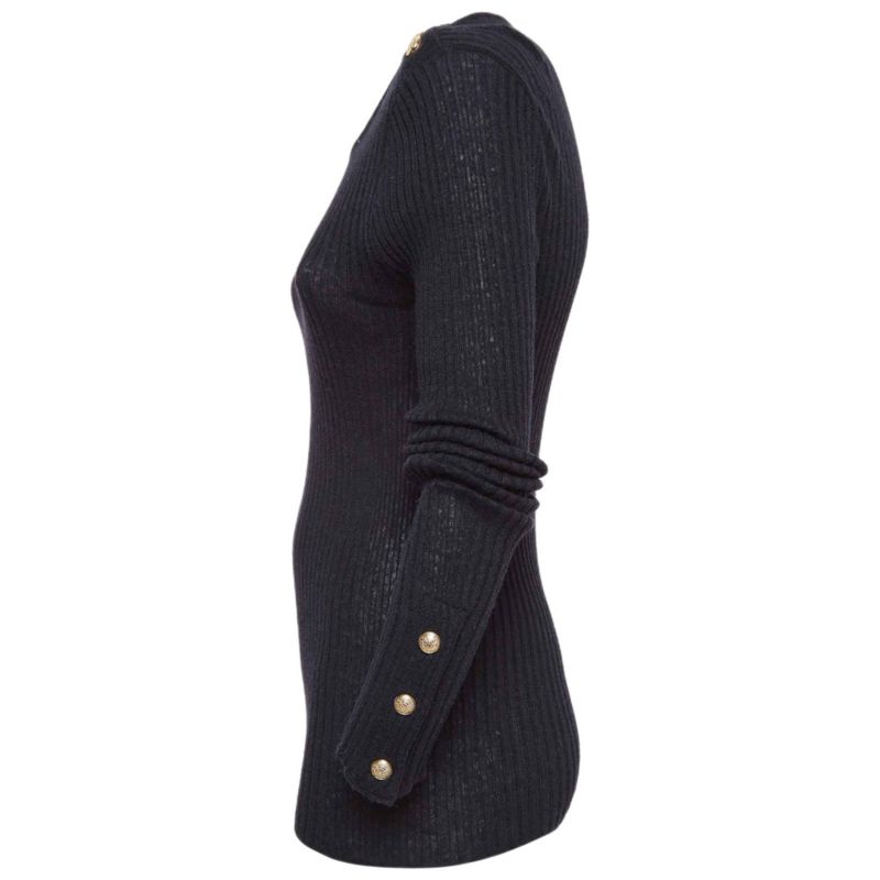Women's Black Rib Knit Button Detail Sweater
