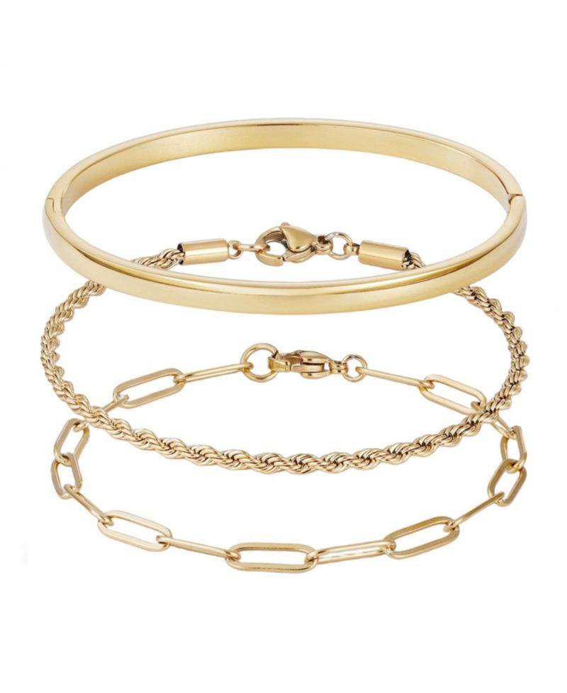 Tarnish Resistant Gold Cuff and Chain Bracelet Set