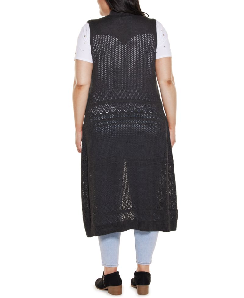 Plus Size Pointelle Sleeveless Duster Cardigan