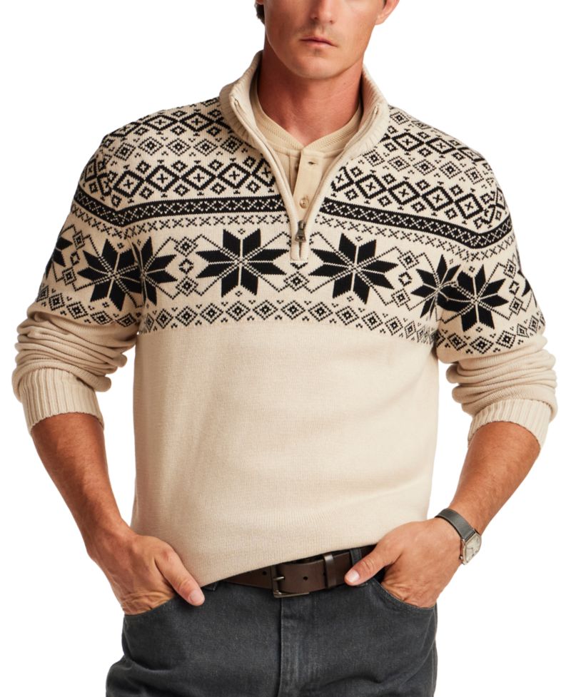 Men's Snowflake Yoke Quarter-Zip Sweater