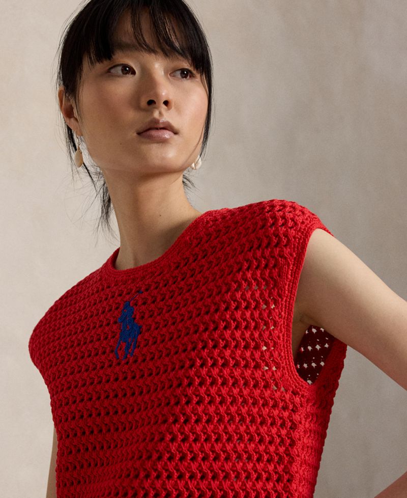 Women's Big Pony Crocheted Cotton Sweater