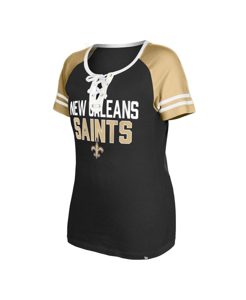Women's Black New Orleans Saints Raglan Lace-Up T-shirt
