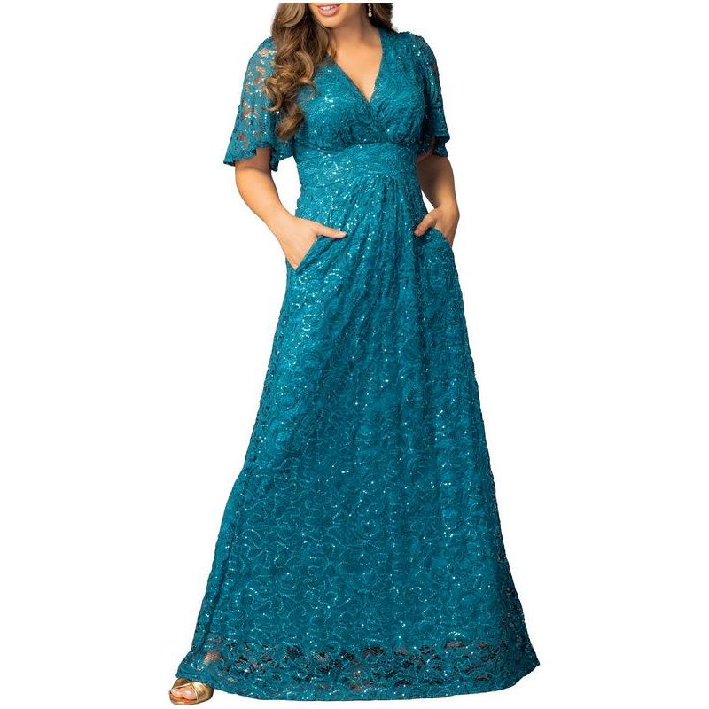 Women's Luminous Sequin Lace Evening Gown with Pockets