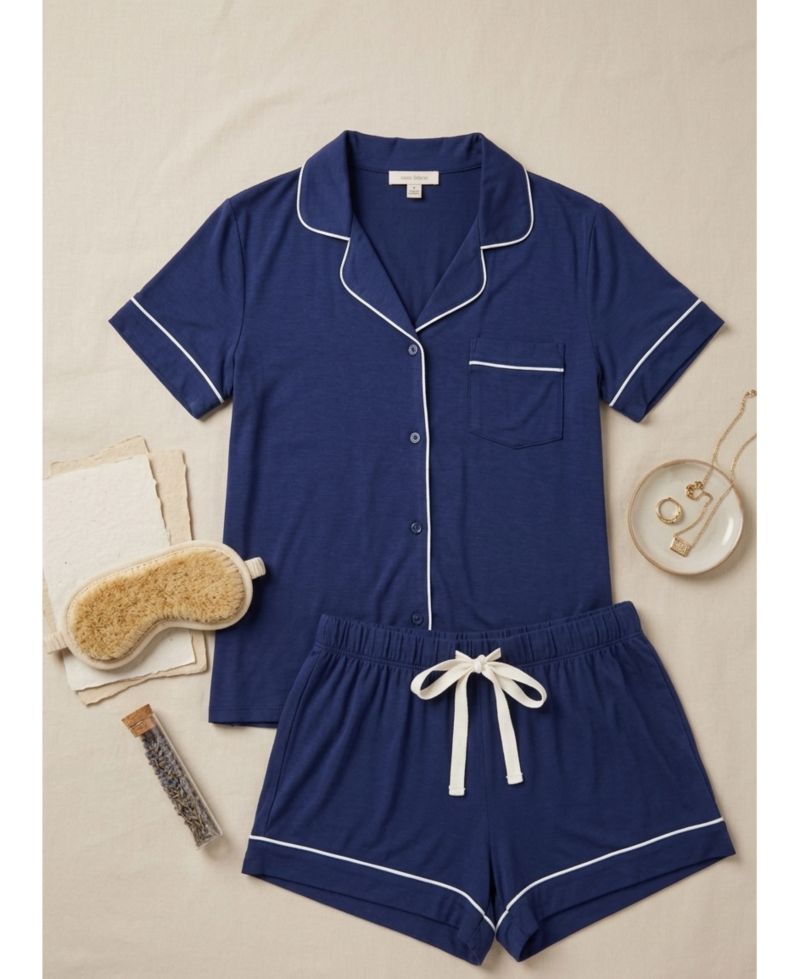 Women's Notched Collar Short Sleeve Button-Up Pajama Set