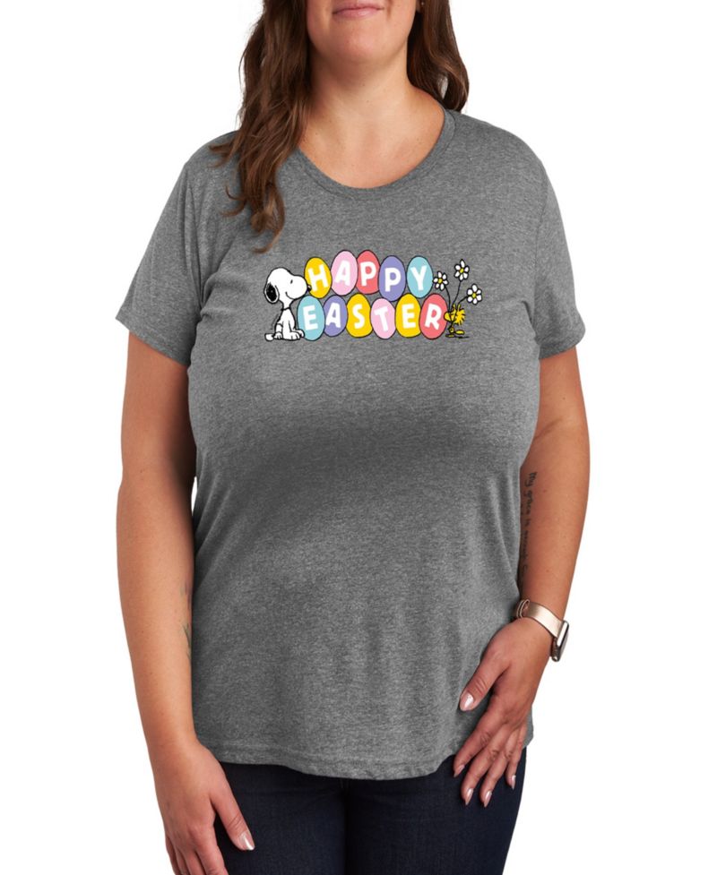 Plus Size Peanuts Happy Easter Graphic Crew Neck T-Shirt