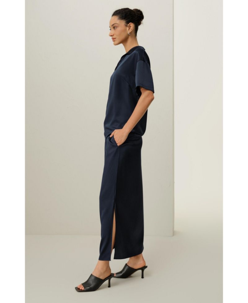 Women's Washable Silk Charmeuse Polo Top