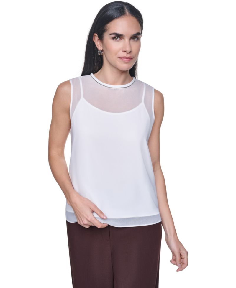 Women's Crewneck Sleeveless Blouse With Slip
