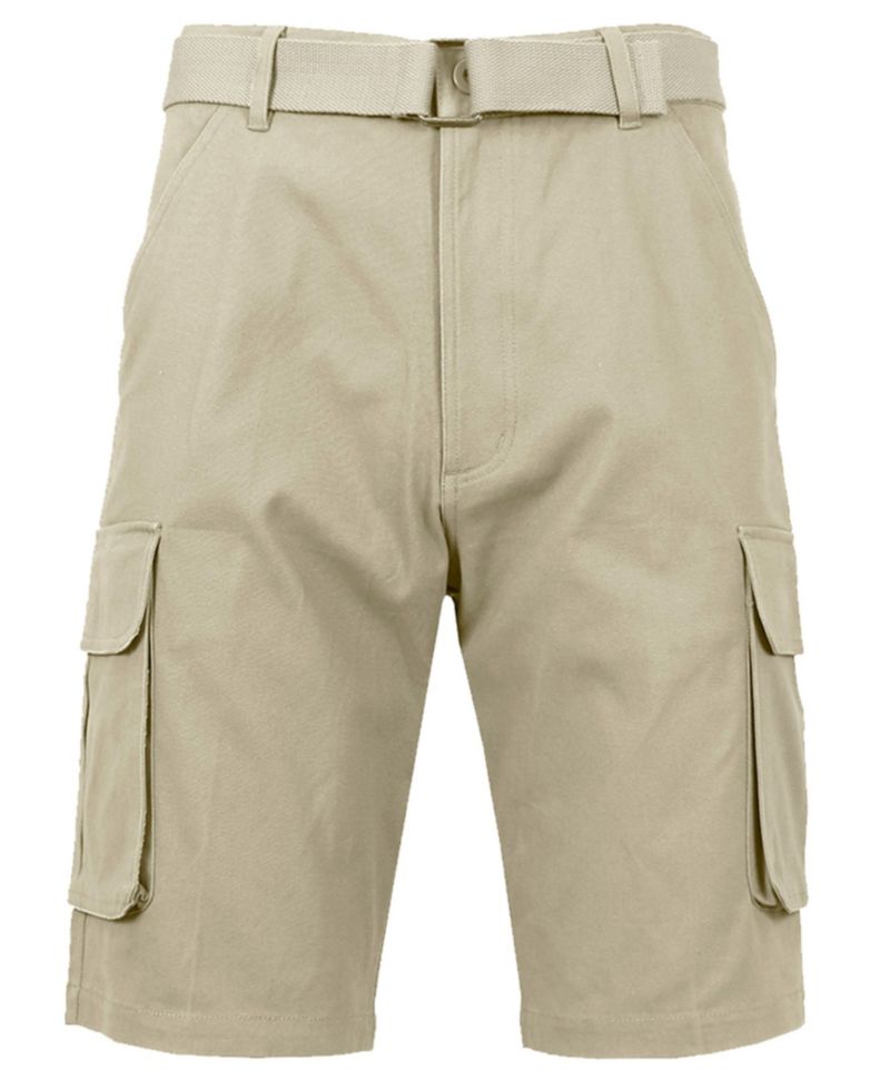 Men's Flat Front Belted Cotton Cargo Shorts