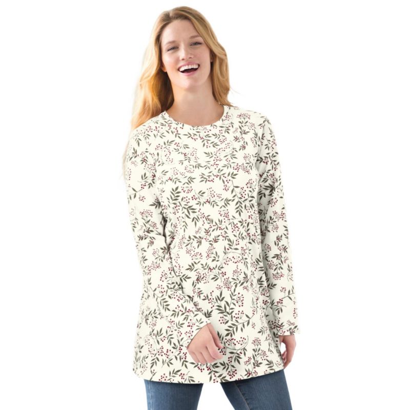 Plus Size Perfect Printed Long-Sleeve Crewneck Tee