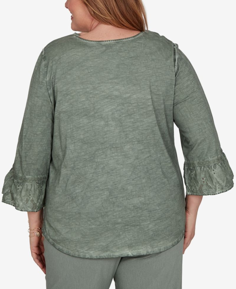 Plus Size Provence Tonal Spliced Patchwork 3/4 Sleeve Blouse