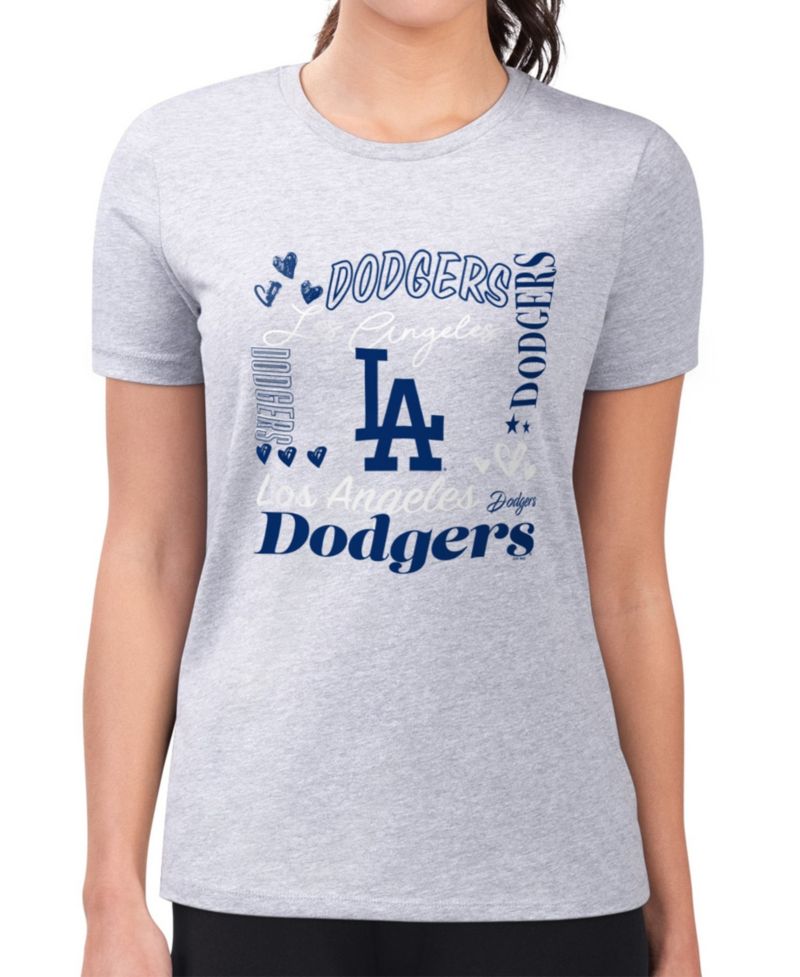 Women's Heather Gray Los Angeles Dodgers Super-Slim Fit Lightweight Collage Team Graphic Crew Neck T-Shirt