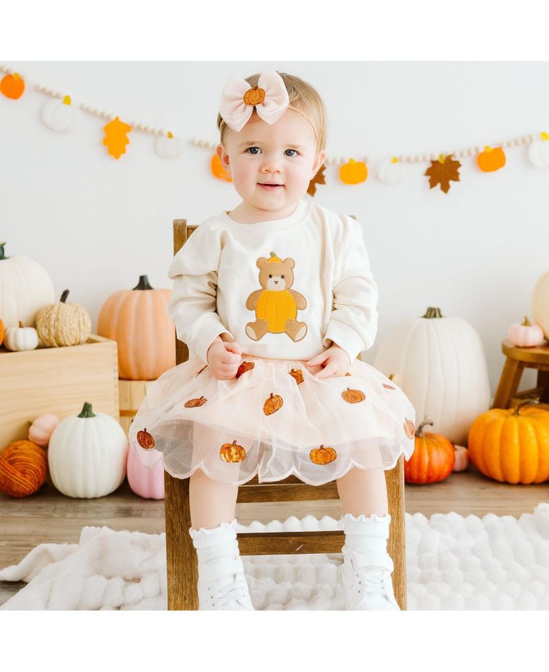 Baby Boys Pumpkin Teddy Bear Patch Long Sleeve Romper