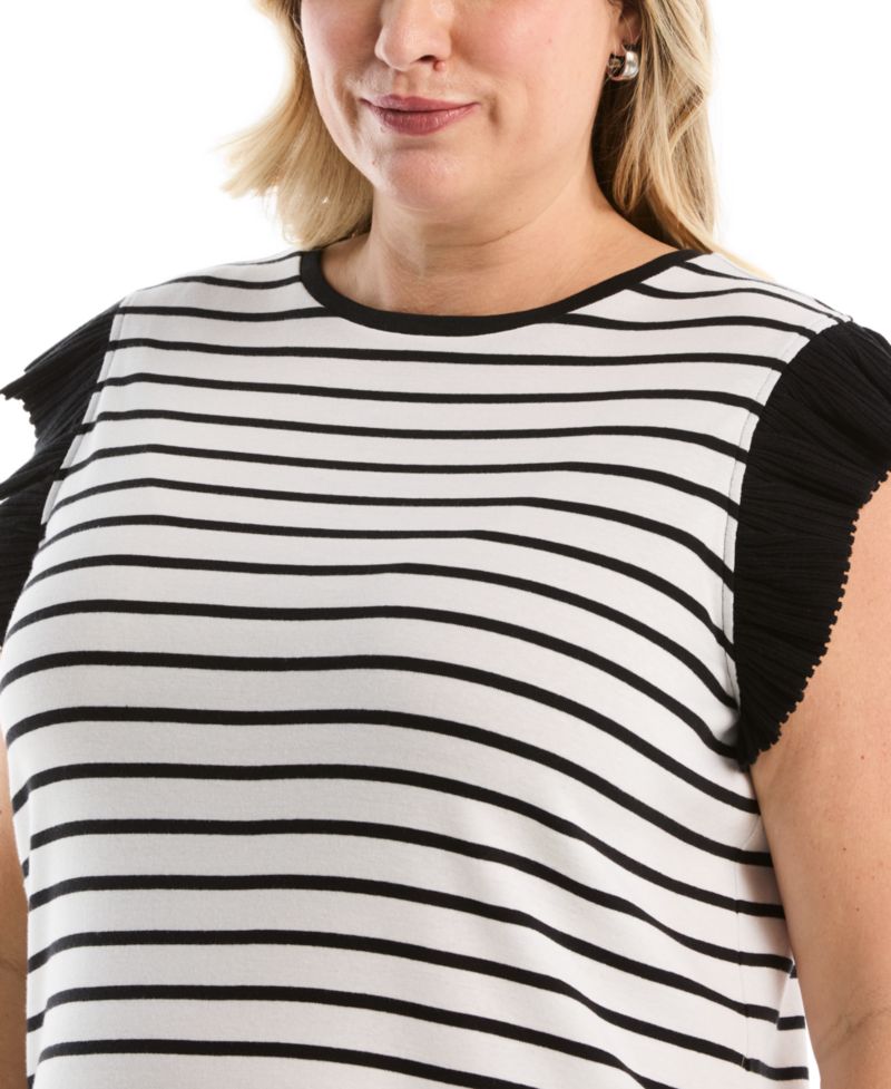 Plus Size Striped Ruffle Cap-Sleeve Top