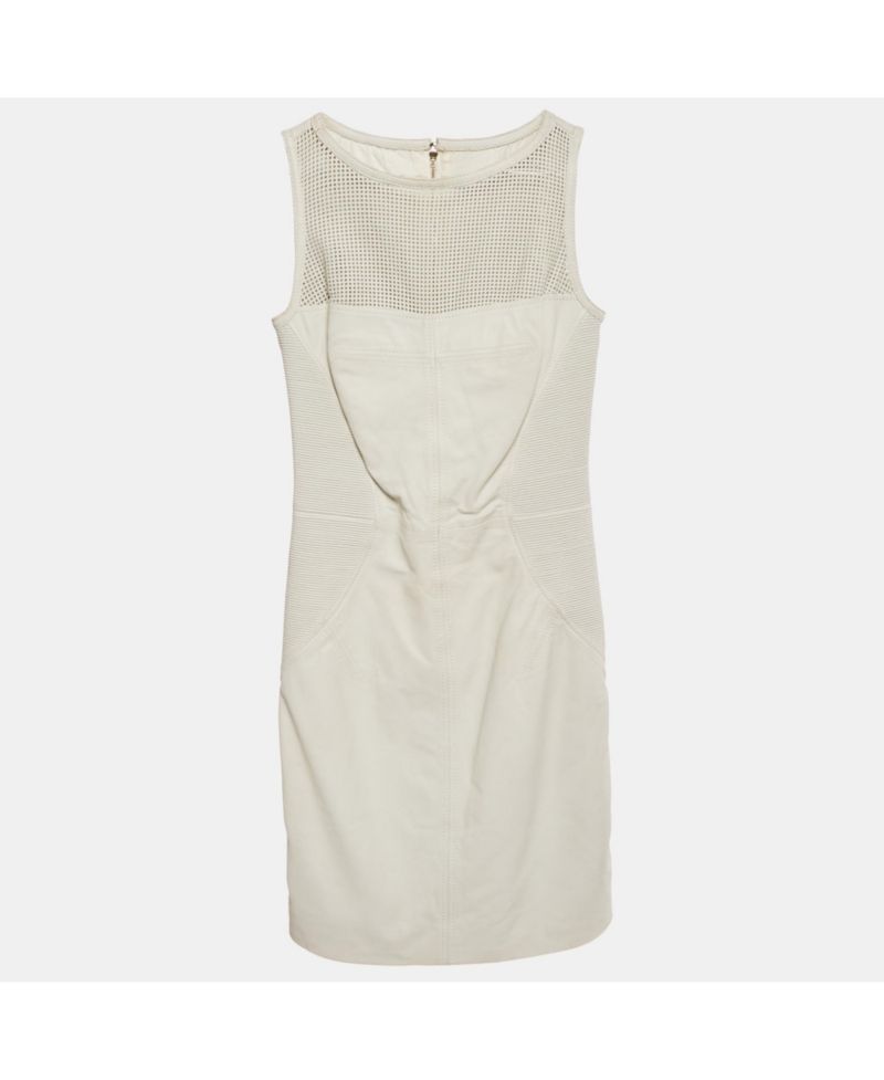 Women's Collection White Leather Sleeveless Mini Dress