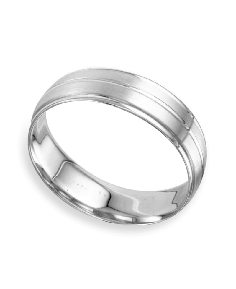 Men's Textured Beveled Edge Wedding Band in 14k White Gold