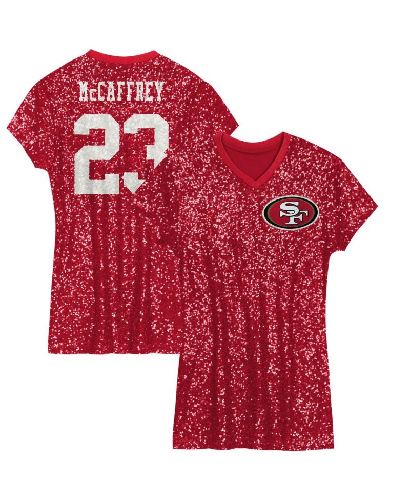 Big Girls Christian McCaffrey Scarlet San Francisco 49ers Sequin Player Name & Number V-Neck Dress