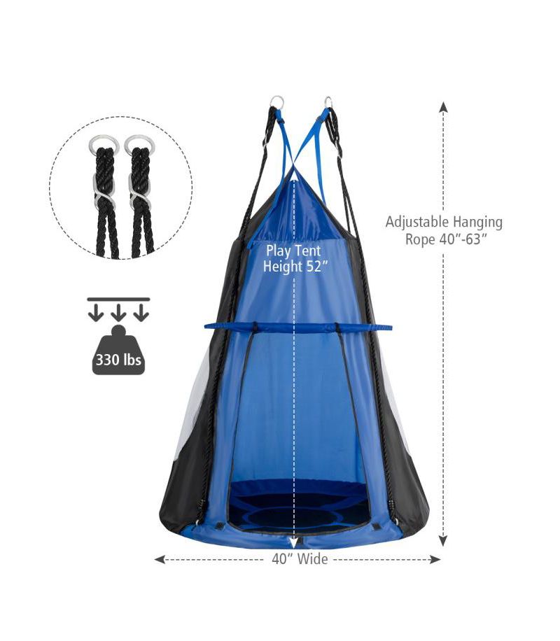 Boys 2-in-1 40 Inch Hanging Chair Detachable Swing Tent
