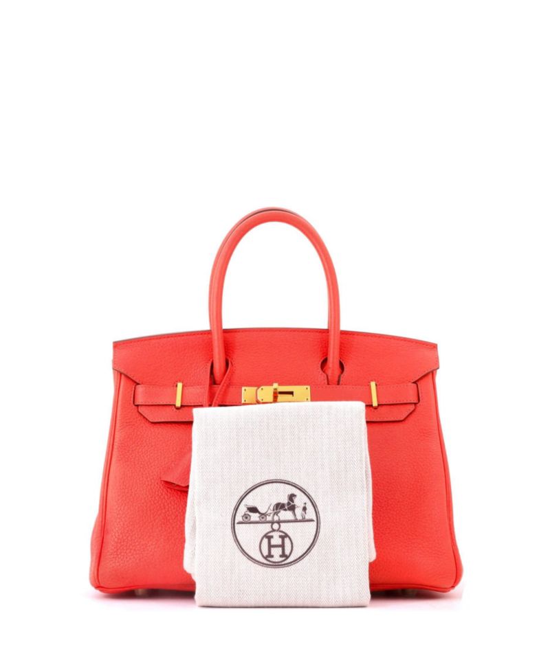 Pre-Owned Hermes Birkin 30 Handbag Red Clemence with Gold Hardware