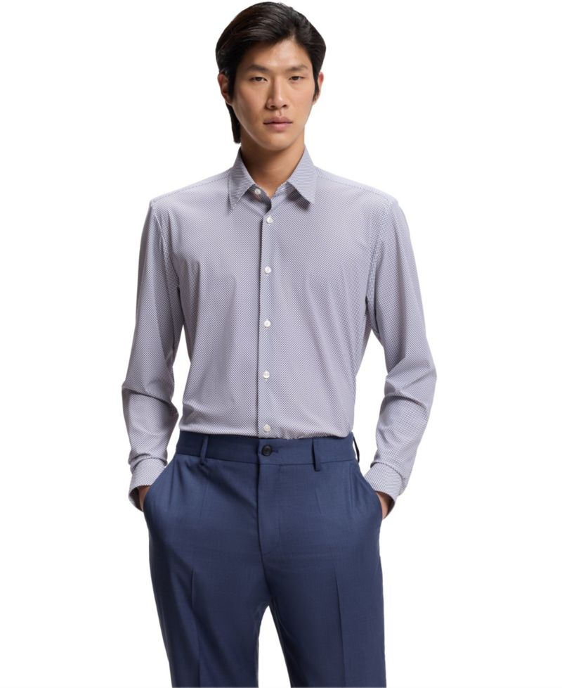 Men's Printed Performance-Stretch Regular-Fit Dress Shirt