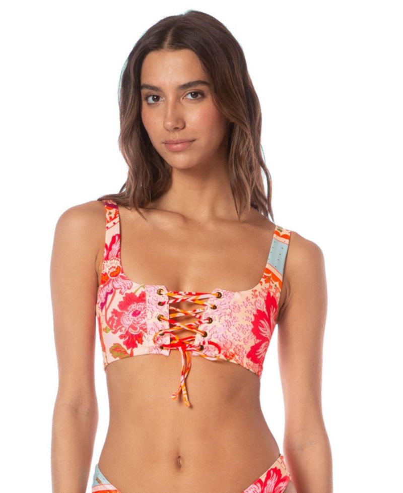 Women's Floral Groove Dazzle Lace-Up Bralette Bikini Top