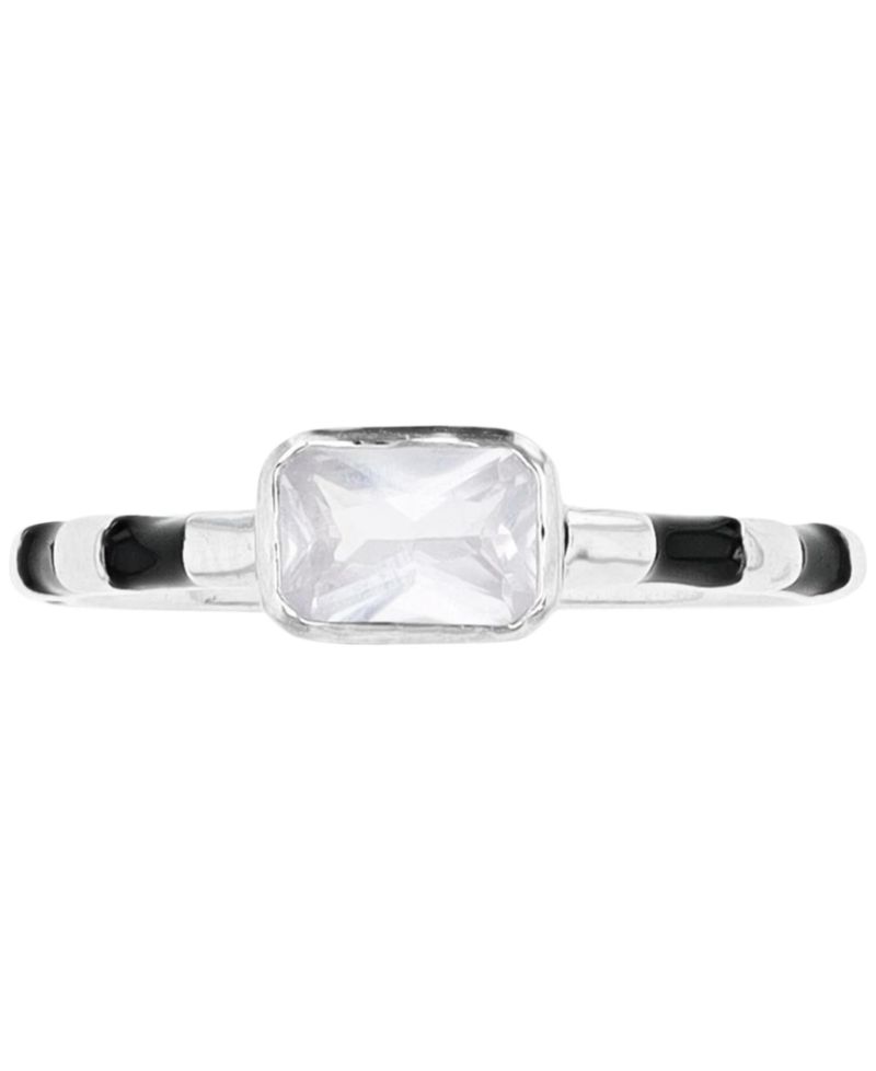 Cubic Zirconia & Striped Enamel Ring in Sterling Silver