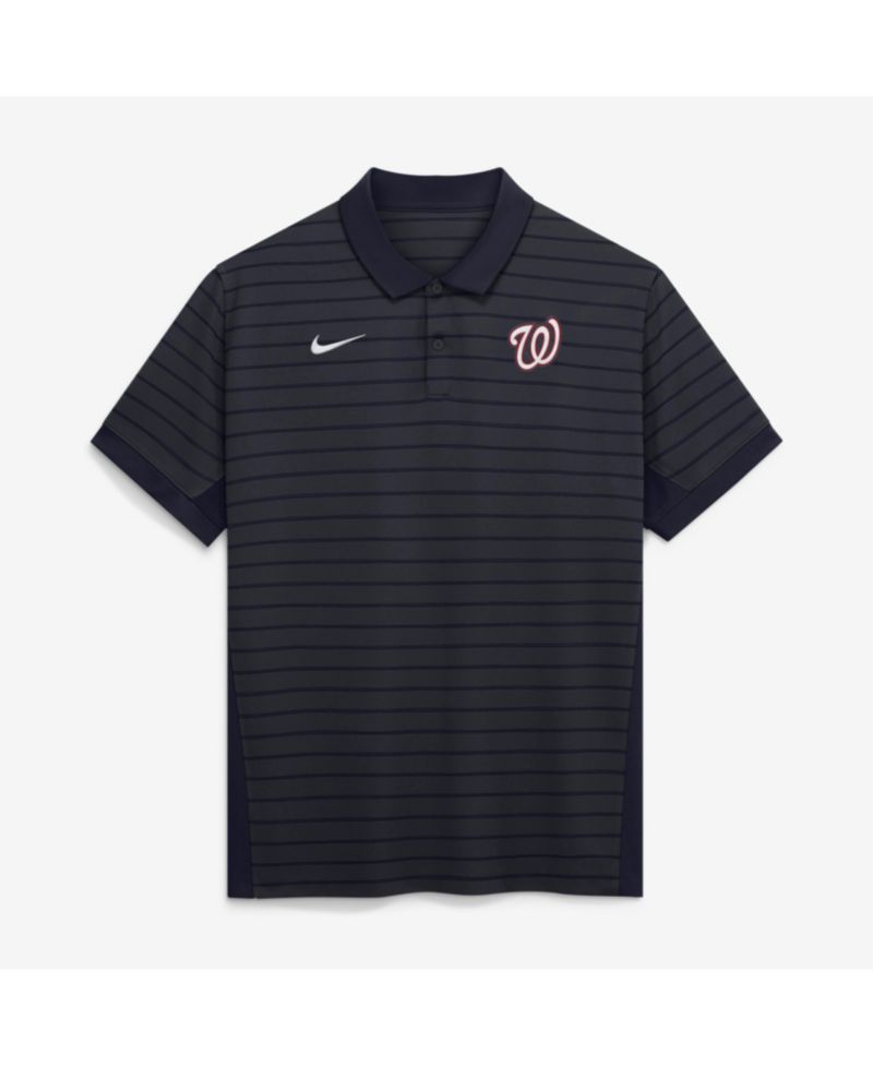 Men's Navy Washington Nationals Authentic Collection Striped Victory Dri-FIT Polo Shirt