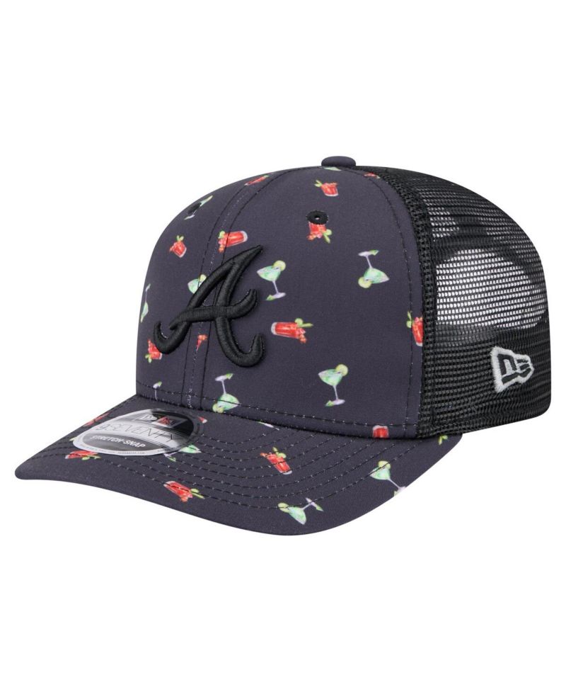 Men's Black Atlanta Braves Adventure Drinks Pattern 9SEVENTY Stretch-Snap Hat