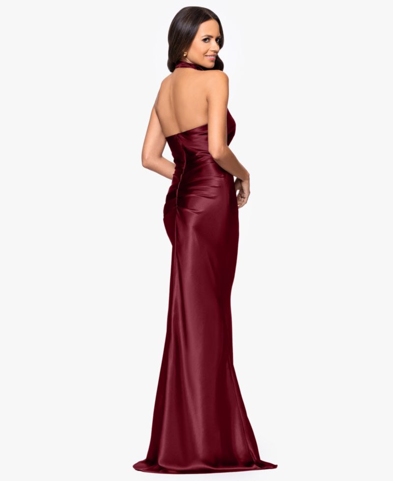 Petite Cowl Halter Neck Charmeuse Long Dress