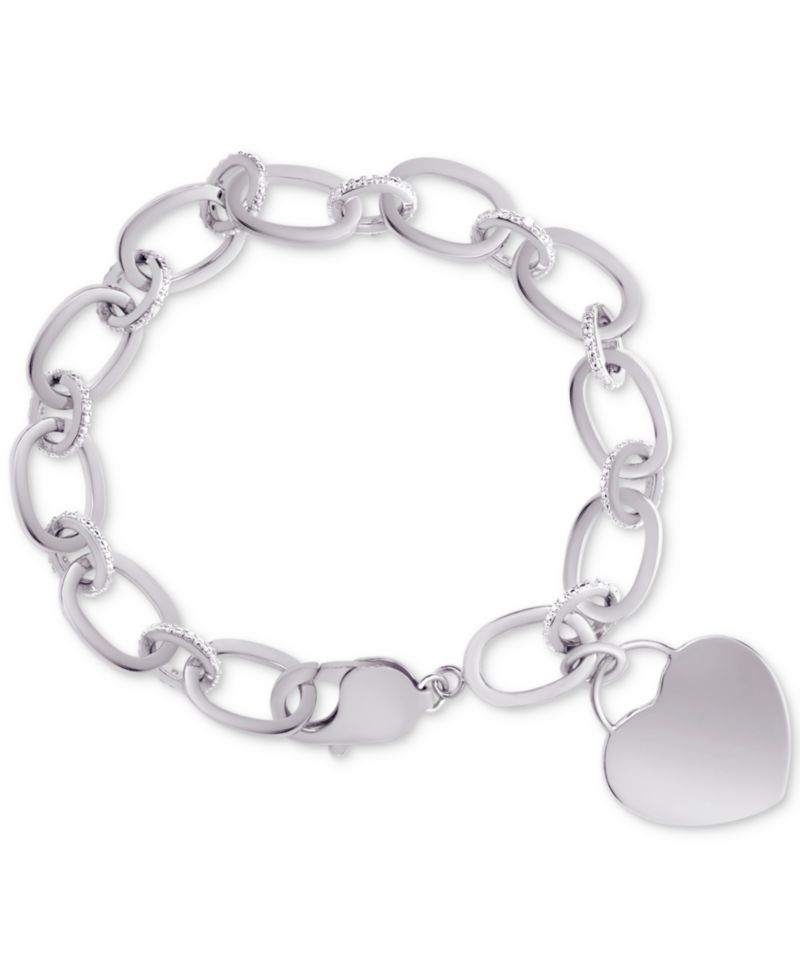 Diamond Heart Charm Bracelet (1/10 ct. t.w.) in Sterling Silver or 14k Gold-Plated Sterling Silver