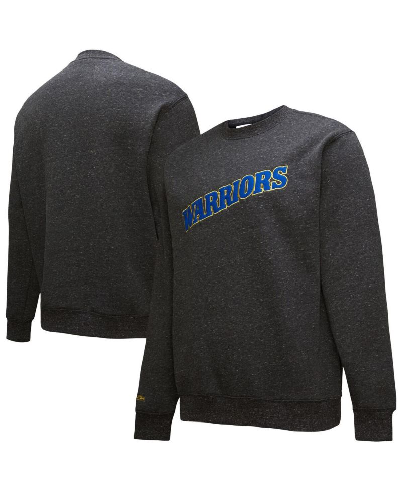 Men's Black Golden State Warriors Black Out Collection Snow Washed Vintage Logo Pullover Sweatshirt