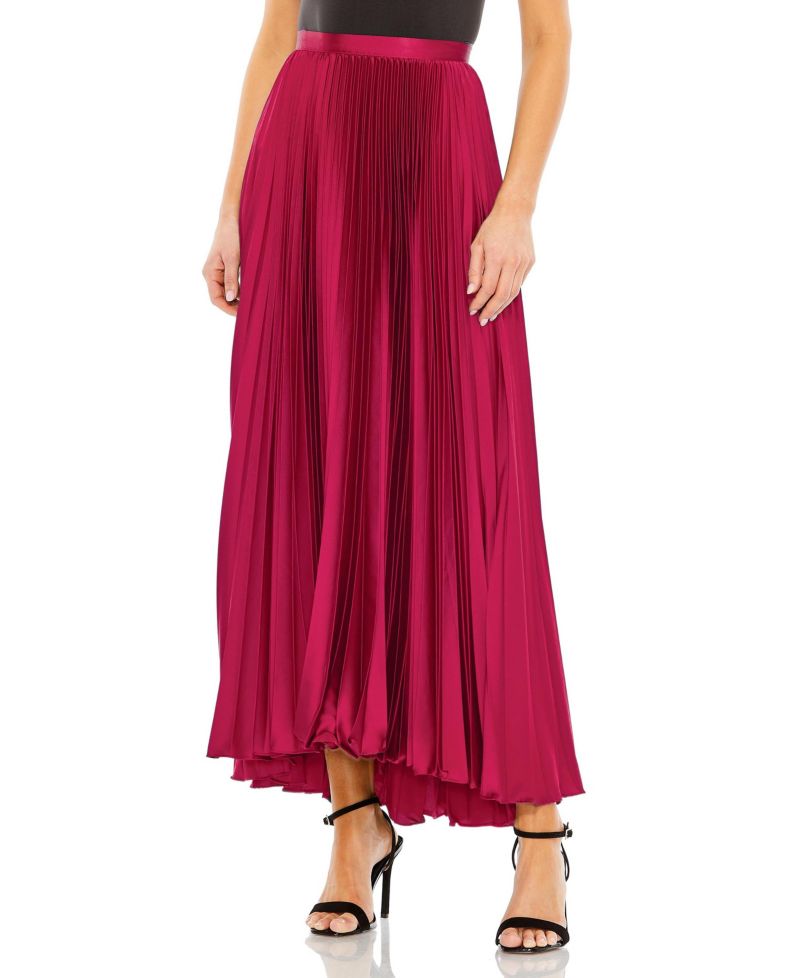 Women's Long Pleated Satin Evening Skirt