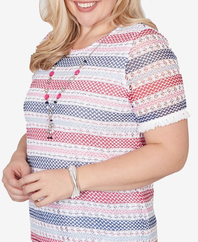 Petite The Royal Treatment Biadere Fringe Textured T-Shirt with Necklace