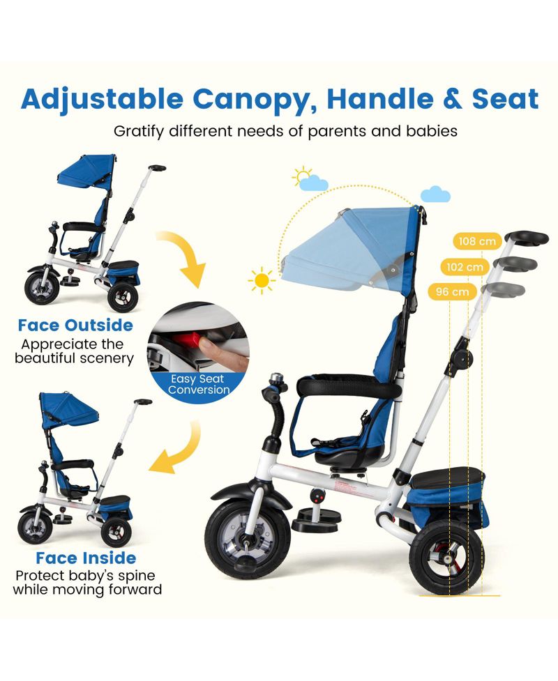 Foldable Tricycle Stroller for Toddlers with Adjustable Canopy and Seat