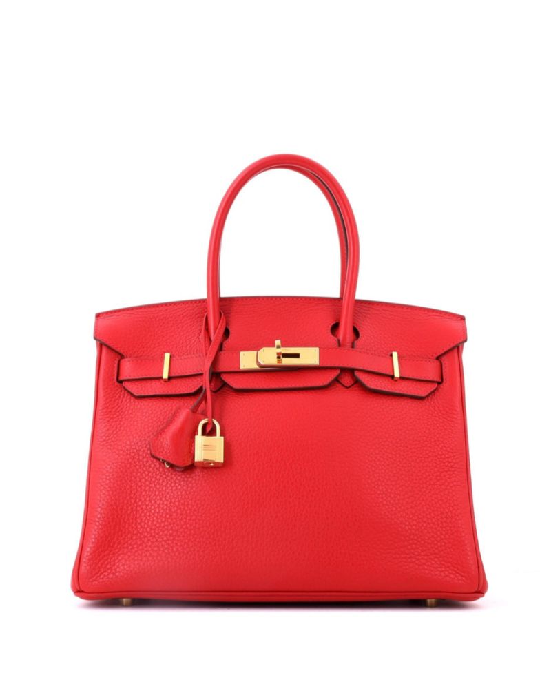 Birkin 30 Handbag Red Clemence with Gold Hardware
