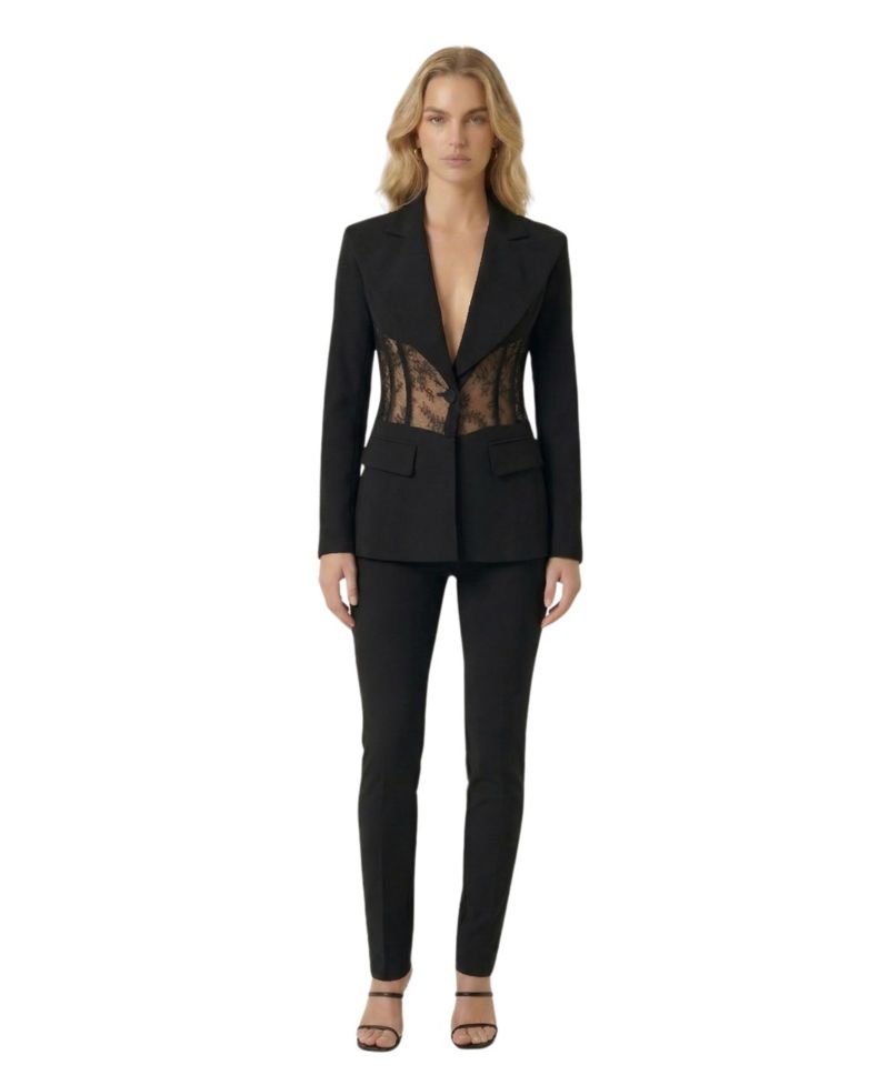 Women's Lace Panel Deep V-Neck Tailored Blazer