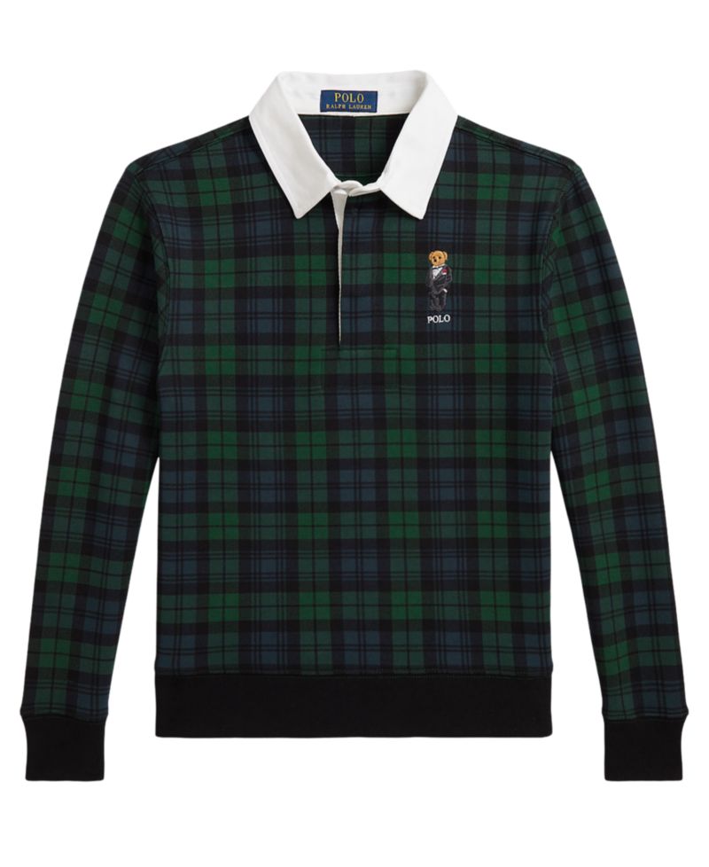 Boys' 8-20 Polo Bear Plaid Rugby Cotton-Blend Sweatshirt
