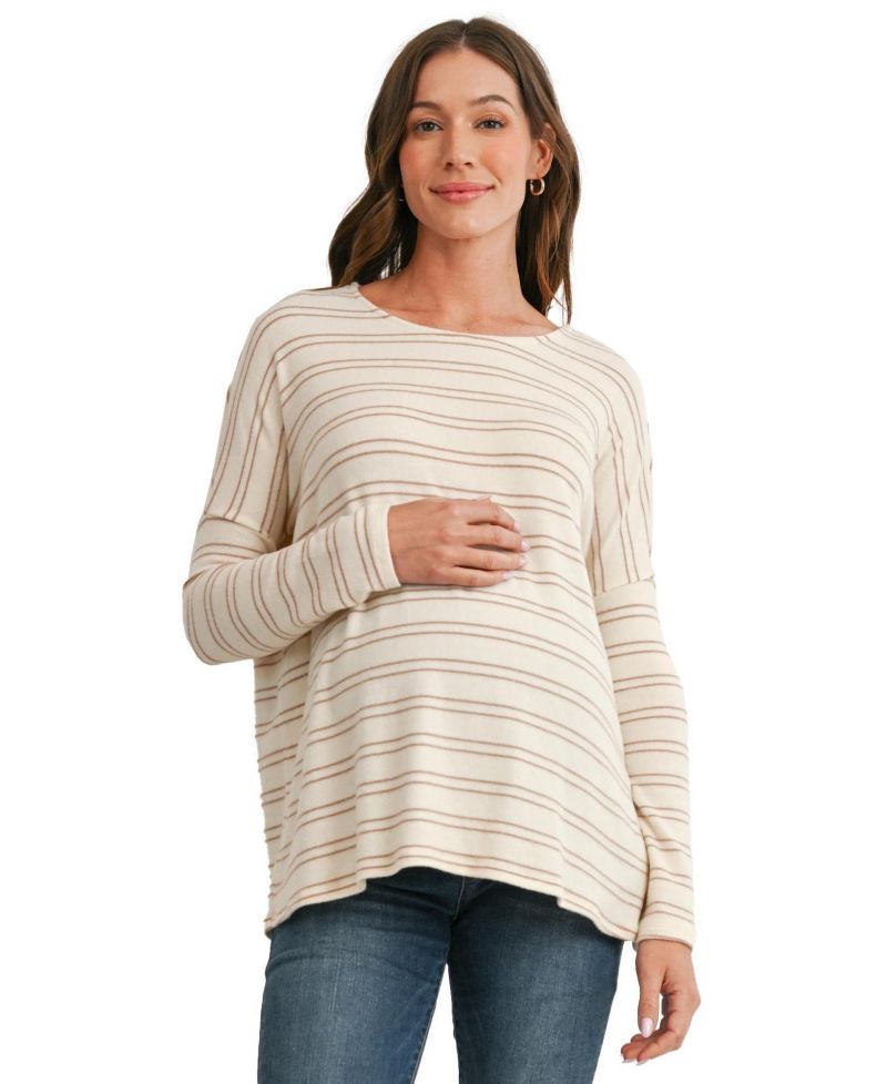 Maternity Striped Boat-Neck Long-Sleeve T-Shirt