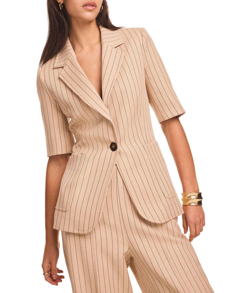 Women's Pinstripe Short-Sleeve Single-Button Blazer