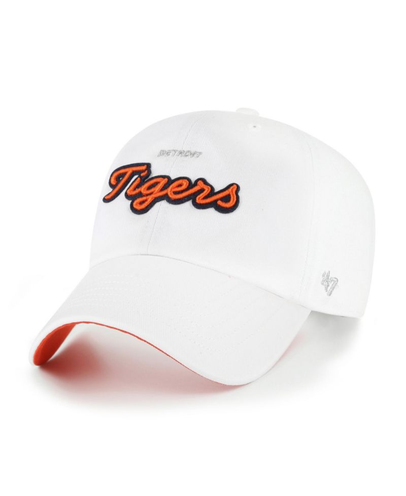 Women's White Detroit Tigers Trendy Script Clean Up Adjustable Hat