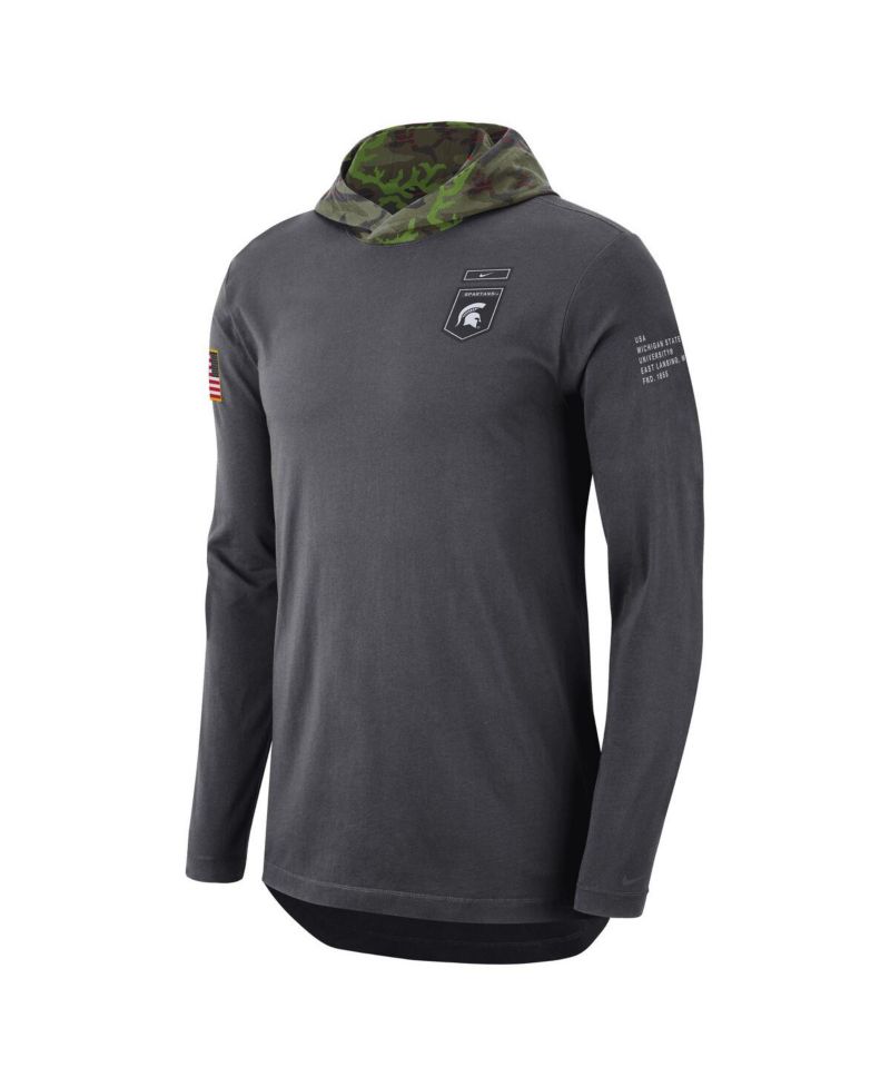 Men's Anthracite Michigan State Spartans Military-Inspired Long Sleeve Hoodie T-shirt