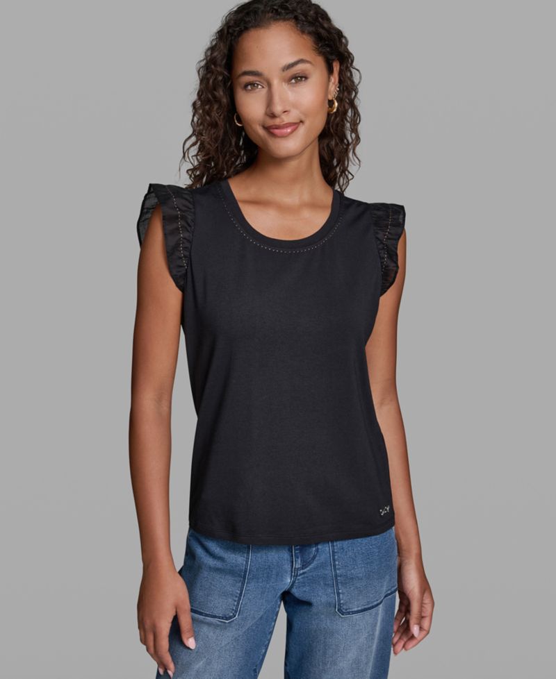 Women's Sleeveless Ruffle Knit Top