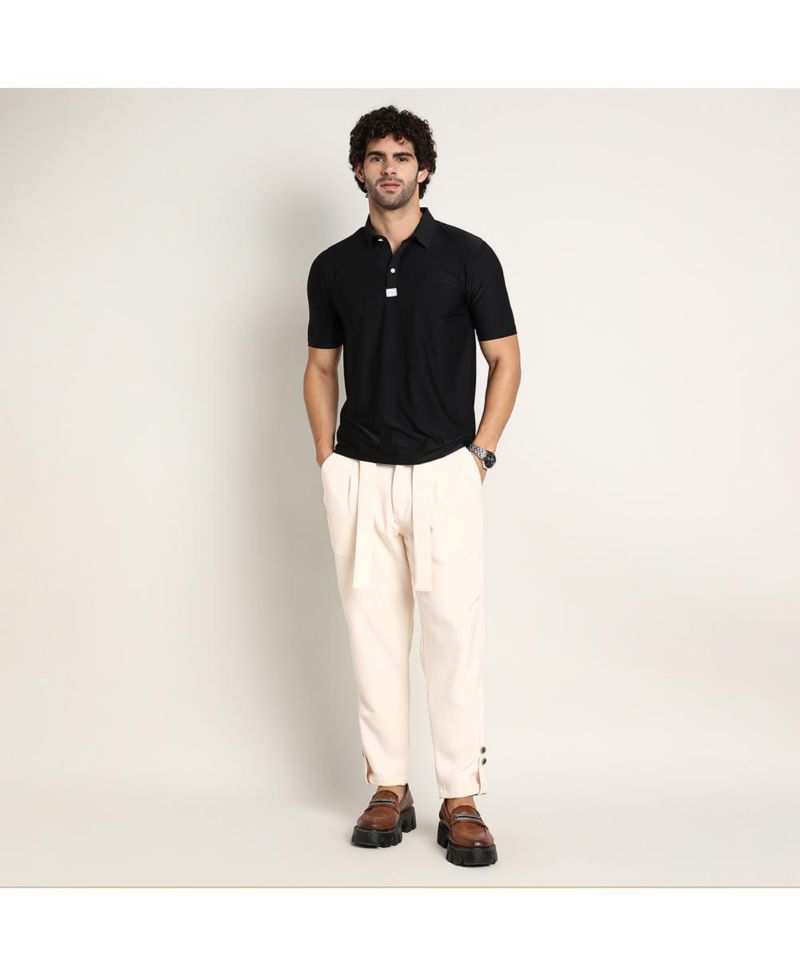 Men's Obsidian Black Seamless Solid Polo T-Shirt