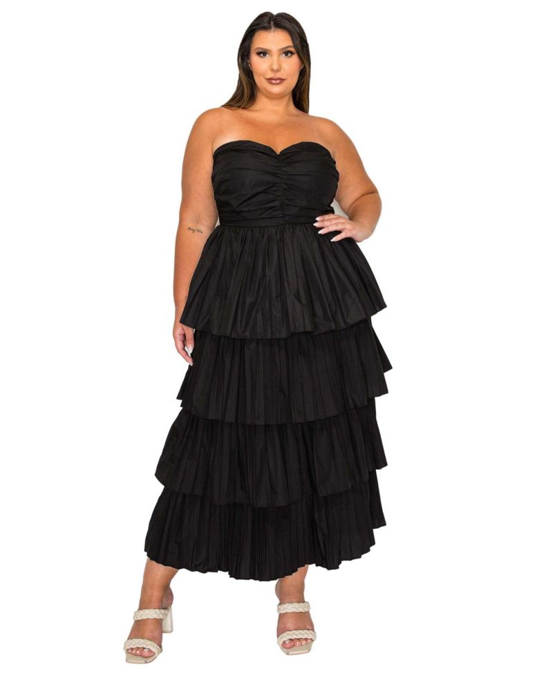 Plus Size Eleni Strapless Pleated Tiered Dress