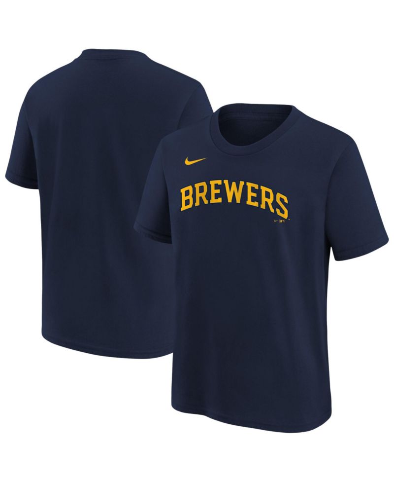 Big Boys and Girls Athletic Navy Milwaukee Brewers Wordmark T-Shirt