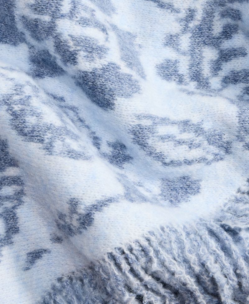 Women's Two-Tone Folk Floral Jacquard Triangle Knit Scarf