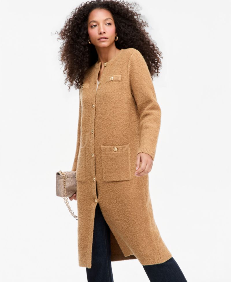 Petite Long Boucl&eacute; Duster Cardigan