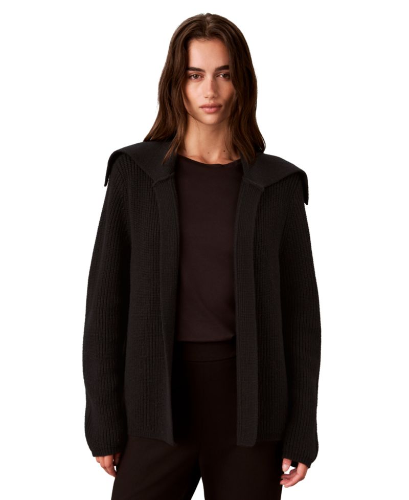 Women's Open-Front Collared Wool-Blend Cardigan Sweater