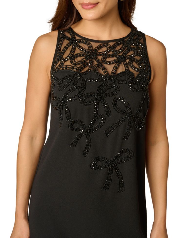Women's Bow Bead Boat Neck Crepe Dress