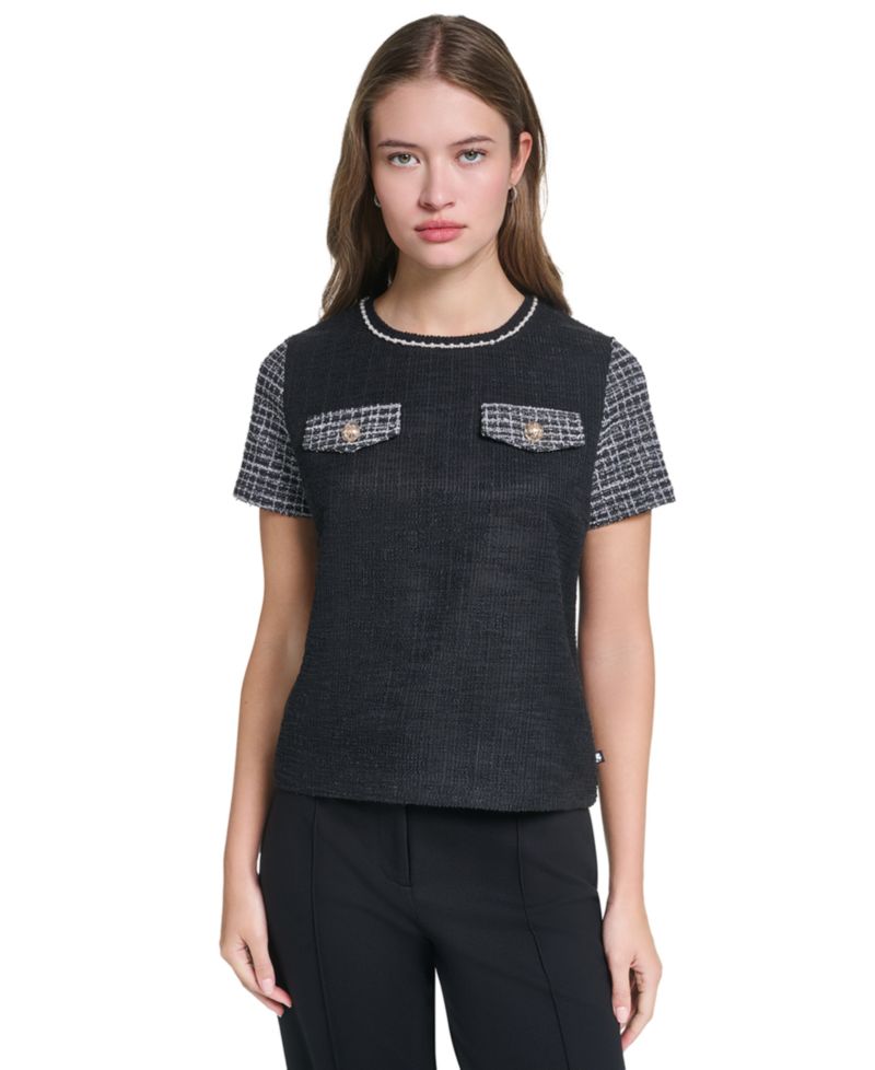 Petite Short-Sleeve Trim Crewneck Blouse